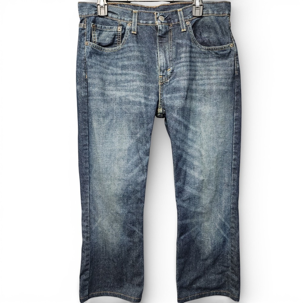 Levis 527 Jeans Mens 32x30 (Fits 32x25 Hemmed) Regular Bootcut‎ Blue Whiskered